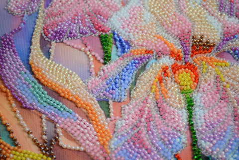 Floral Bead Embroidery Kit with Marked Canvas, Abris Art Deco Scenes, 23 Colors, 24 x 31.5 cm, 12,672 Beads