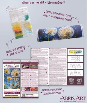 Abris Art Bead Embroidery Kit with Printed Canvas, Deco Scenes “Let the Dream Fly in the Wind,” 17 × 29 cm, 15 Colors