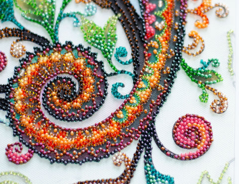Bead Embroidery Kit with Pre-Printed Canvas, Animal Theme, Abris Art, 24x36 cm, 27 Colors, 6388 Beads