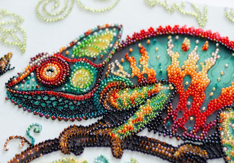 Bead Embroidery Kit with Pre-Printed Canvas, Animal Theme, Abris Art, 24x36 cm, 27 Colors, 6388 Beads