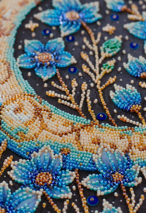 Bead Embroidery Kit Magical Night Floral Design, Abris Art, 6073 Beads, 12 Colors, 22 x 31 cm