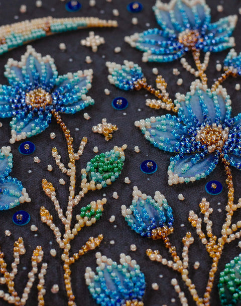 Bead Embroidery Kit Magical Night Floral Design, Abris Art, 6073 Beads, 12 Colors, 22 x 31 cm