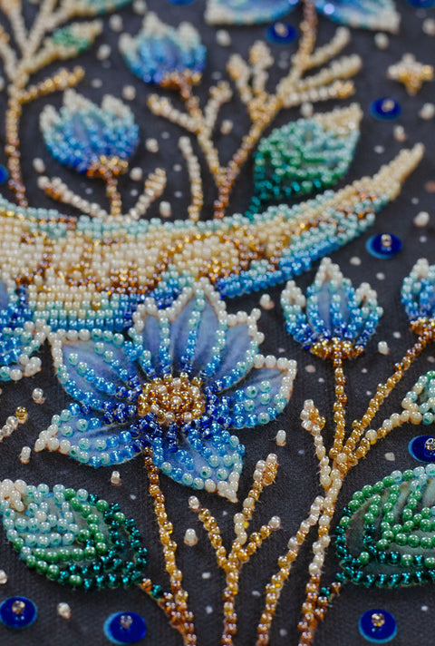Bead Embroidery Kit Magical Night Floral Design, Abris Art, 6073 Beads, 12 Colors, 22 x 31 cm