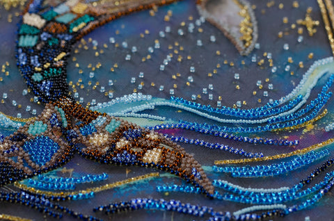 Bead Embroidery Kit, Underwater World Animal Design, 21 x 37 cm, 18 Colors, 6819 Beads, Abris Art