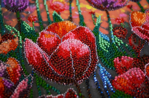 Bead Embroidery Kit Spring Rhythm, Abris Art Nature-Themed Design, 24 x 42 cm, 32 Colors, 11,851 Beads