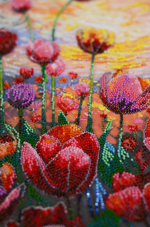 Bead Embroidery Kit Spring Rhythm, Abris Art Nature-Themed Design, 24 x 42 cm, 32 Colors, 11,851 Beads