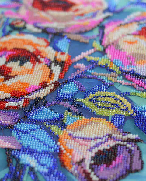 Rose Bead Embroidery Kit, 31 x 30 cm, Abris Art, 24 Colors, 10,766 Beads, Floral Design