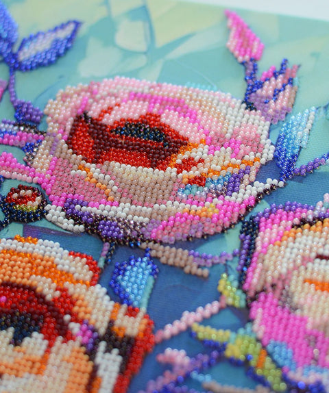 Rose Bead Embroidery Kit, 31 x 30 cm, Abris Art, 24 Colors, 10,766 Beads, Floral Design