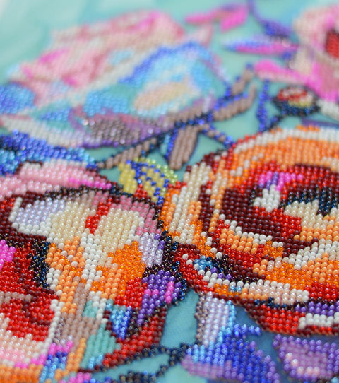 Rose Bead Embroidery Kit, 31 x 30 cm, Abris Art, 24 Colors, 10,766 Beads, Floral Design