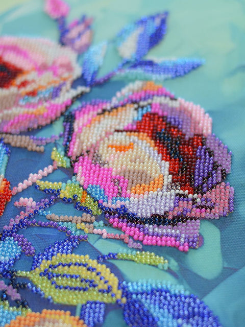 Rose Bead Embroidery Kit, 31 x 30 cm, Abris Art, 24 Colors, 10,766 Beads, Floral Design