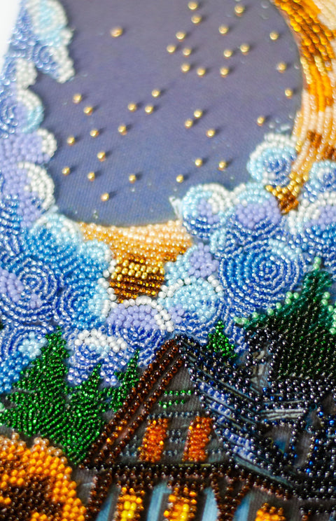 Abris Art Bead Embroidery Kit, Silent Night Winter Landscape, 17 x 30 cm, 6919 Beads, 26 Colors, Intermediate Level