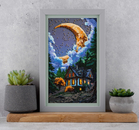 Abris Art Bead Embroidery Kit, Silent Night Winter Landscape, 17 x 30 cm, 6919 Beads, 26 Colors, Intermediate Level