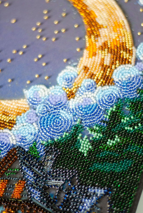 Abris Art Bead Embroidery Kit, Silent Night Winter Landscape, 17 x 30 cm, 6919 Beads, 26 Colors, Intermediate Level