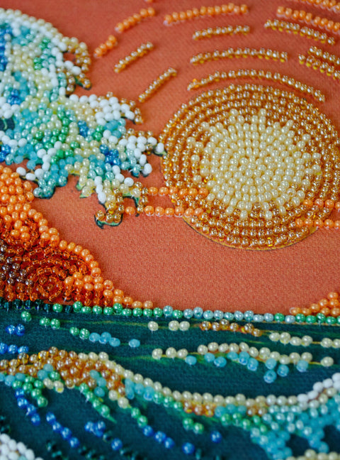 Bead Embroidery Kit Sea Landscape, Abris Art, 36 x 24 cm, 13 Colors, 11,397 Beads, Nature-Themed Craft Set