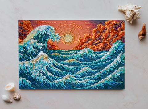 Bead Embroidery Kit Sea Landscape, Abris Art, 36 x 24 cm, 13 Colors, 11,397 Beads, Nature-Themed Craft Set