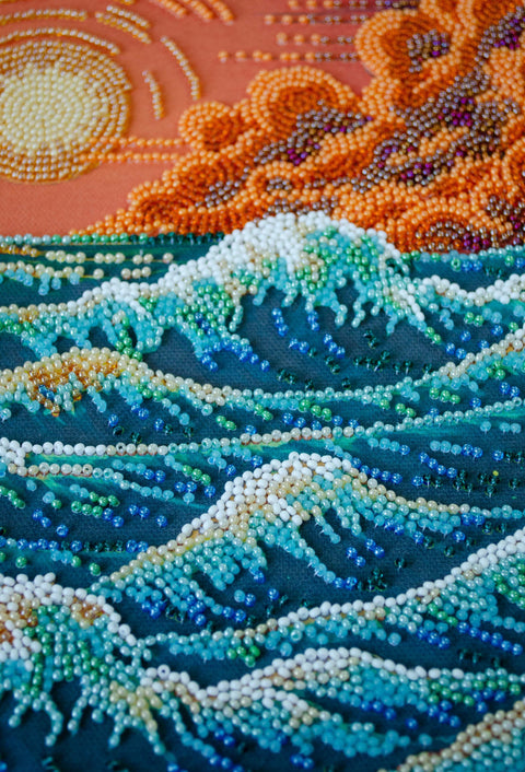Bead Embroidery Kit Sea Landscape, Abris Art, 36 x 24 cm, 13 Colors, 11,397 Beads, Nature-Themed Craft Set