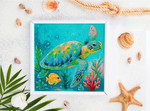 Bead Embroidery Kit with Ocean and Animal Design, Abris Art, 21x21 cm, 24 Colors, 4996 Beads