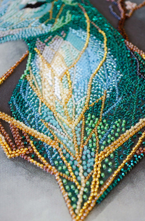 Bead Embroidery Kit with Forest Animals, Abris Art 24x36 cm, 27 Colors, 6388 Beads, Marked Canvas