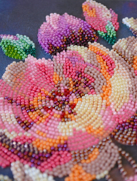 Bead Embroidery Kit with Floral Design, Abris Art Blooming Thoughts, 26 x 39 cm, 27 Colors, 8871 Beads