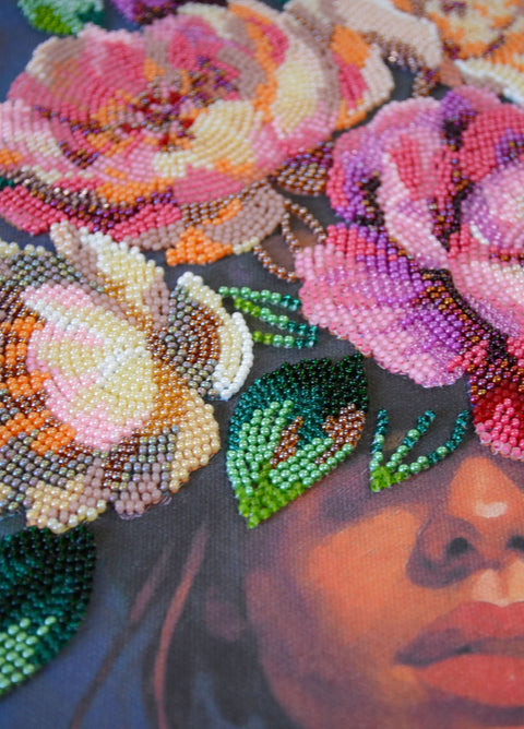 Bead Embroidery Kit with Floral Design, Abris Art Blooming Thoughts, 26 x 39 cm, 27 Colors, 8871 Beads