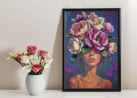 Bead Embroidery Kit with Floral Design, Abris Art Blooming Thoughts, 26 x 39 cm, 27 Colors, 8871 Beads