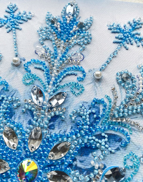 Bead Embroidery Kit Frost Patterns, Abris Art, 22x22 cm, 14 Colors, 3,637 Beads, Decorative Craft Project
