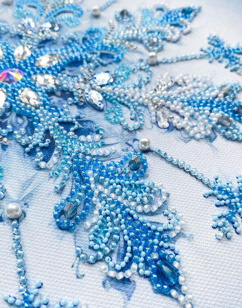Bead Embroidery Kit Frost Patterns, Abris Art, 22x22 cm, 14 Colors, 3,637 Beads, Decorative Craft Project