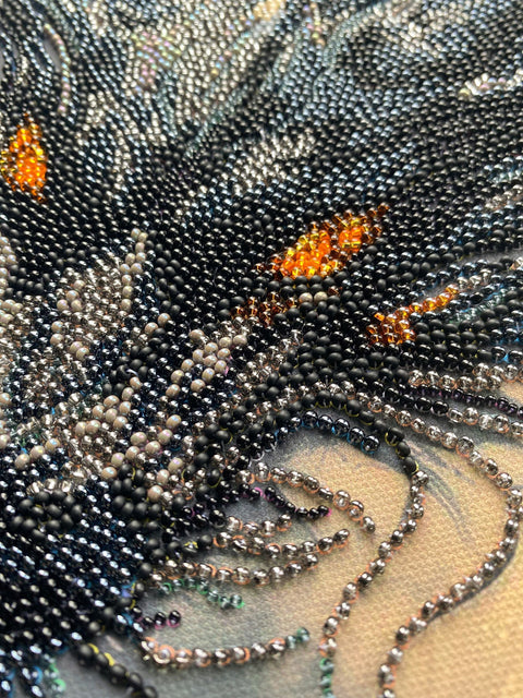 Bead Embroidery Kit, Animal-Themed Vertical Design, 30x60 cm, 17 Colors, 12,794 Beads, Abris Art, Awakened Legend