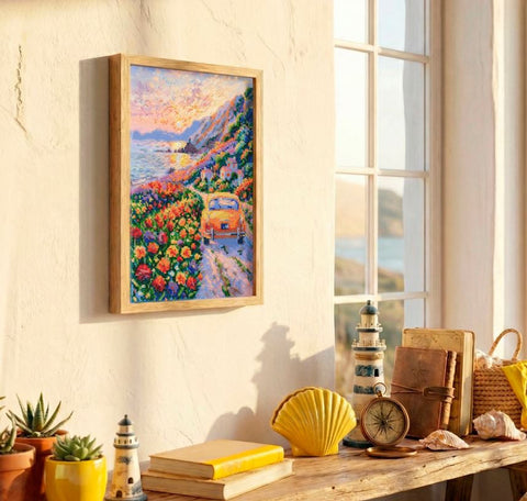 Bead Embroidery Kit Sunset Over the Sea Seascape, Printed Canvas, 23 x 34 cm, Abris Art, 31 Colors