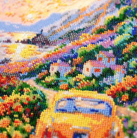 Bead Embroidery Kit Sunset Over the Sea Seascape, Printed Canvas, 23 x 34 cm, Abris Art, 31 Colors