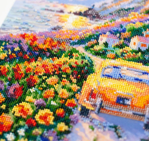 Bead Embroidery Kit Sunset Over the Sea Seascape, Printed Canvas, 23 x 34 cm, Abris Art, 31 Colors