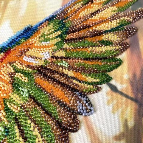 Beaded Embroidery Kit, Colorful Parrot Design, Abris Art 26 x 39 cm, Preciosa Beads, 28 Colors, Animal Wall Art DIY Craft
