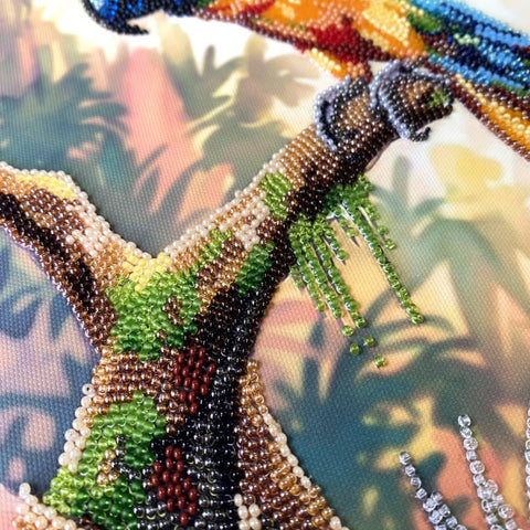 Beaded Embroidery Kit, Colorful Parrot Design, Abris Art 26 x 39 cm, Preciosa Beads, 28 Colors, Animal Wall Art DIY Craft