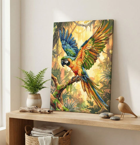 Beaded Embroidery Kit, Colorful Parrot Design, Abris Art 26 x 39 cm, Preciosa Beads, 28 Colors, Animal Wall Art DIY Craft