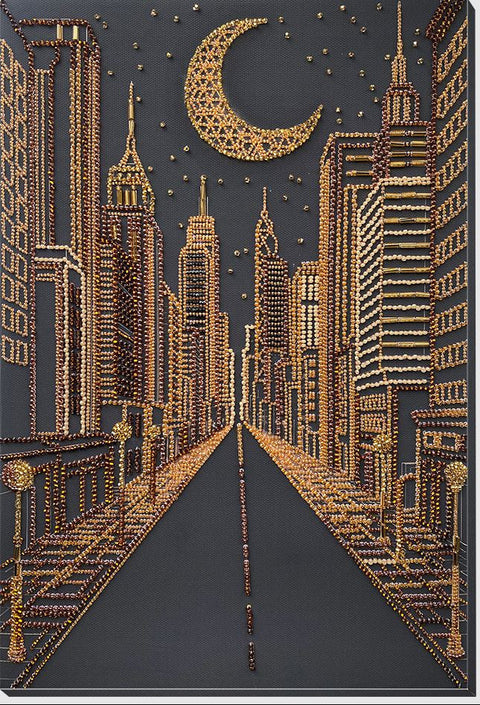Bead Embroidery Kit Dream City Cityscape, 23 x 34 cm, Abris Art, 8105 Beads, 10 Colors, Needles and Instructions