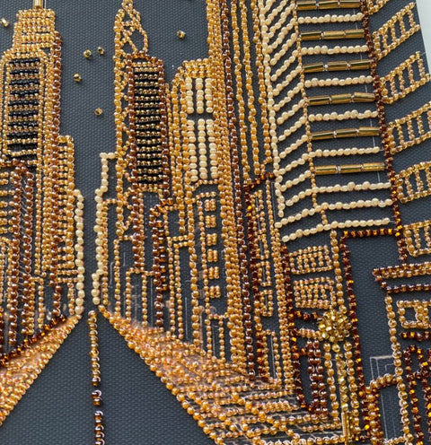 Bead Embroidery Kit Dream City Cityscape, 23 x 34 cm, Abris Art, 8105 Beads, 10 Colors, Needles and Instructions