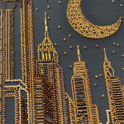 Bead Embroidery Kit Dream City Cityscape, 23 x 34 cm, Abris Art, 8105 Beads, 10 Colors, Needles and Instructions