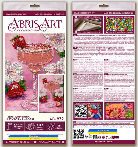 Bead Embroidery Kit with Pre-Printed Canvas, Fruit Still Life, Abris Art, 16×24 cm, 19 Bead Colors, DIY Craft Set