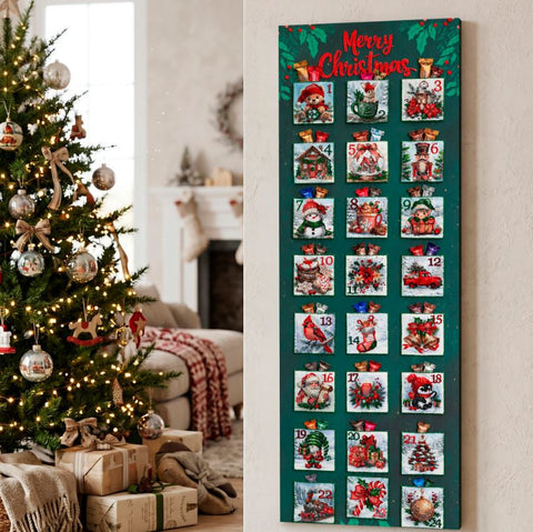 Christmas Advent Calendar Bead Embroidery Kit, 30 x 85 cm, Abris Art Printed Canvas, 17 Colors, 10,727 Beads