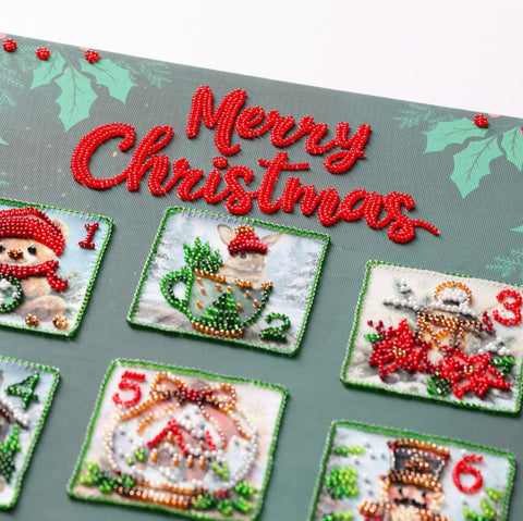 Christmas Advent Calendar Bead Embroidery Kit, 30 x 85 cm, Abris Art Printed Canvas, 17 Colors, 10,727 Beads
