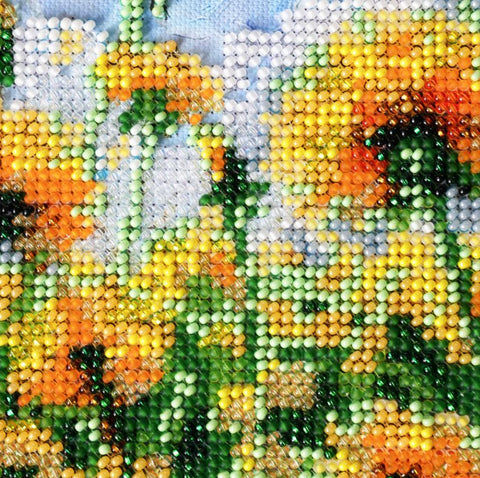 Bead Embroidery Kit with Nature Motif, 20x24 cm, Abris Art, 23 Colors, Printed Canvas, Needles, Thread & Instructions