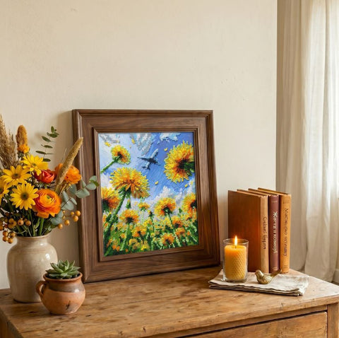 Bead Embroidery Kit with Nature Motif, 20x24 cm, Abris Art, 23 Colors, Printed Canvas, Needles, Thread & Instructions
