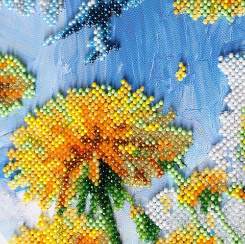 Bead Embroidery Kit with Nature Motif, 20x24 cm, Abris Art, 23 Colors, Printed Canvas, Needles, Thread & Instructions
