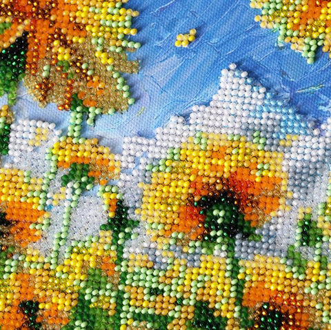 Bead Embroidery Kit with Nature Motif, 20x24 cm, Abris Art, 23 Colors, Printed Canvas, Needles, Thread & Instructions