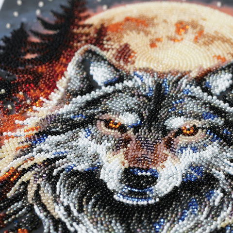 Wolf Bead Embroidery Kit, Alpha Wolf Design, Abris Art Canvas, 22 × 33 cm, 21 Colors, Animal Art Craft Set