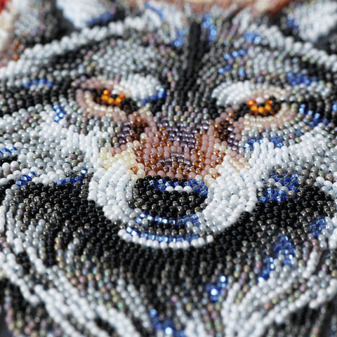 Wolf Bead Embroidery Kit, Alpha Wolf Design, Abris Art Canvas, 22 × 33 cm, 21 Colors, Animal Art Craft Set