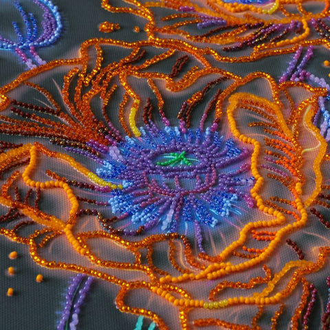 Bead Embroidery Kit with Neon Poppies, 26 x 53 cm, Preciosa Microbeads, Printed Canvas, Abris Art