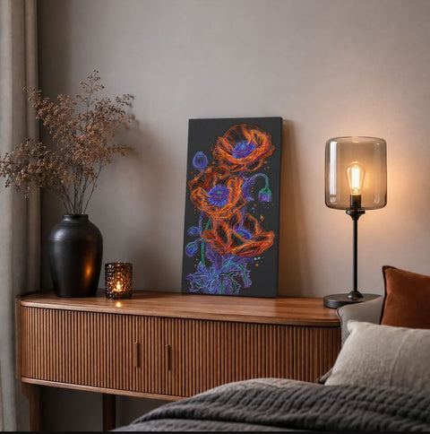 Bead Embroidery Kit with Neon Poppies, 26 x 53 cm, Preciosa Microbeads, Printed Canvas, Abris Art