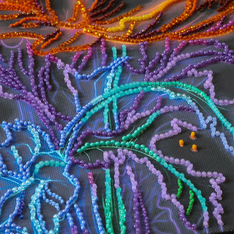 Bead Embroidery Kit with Neon Poppies, 26 x 53 cm, Preciosa Microbeads, Printed Canvas, Abris Art