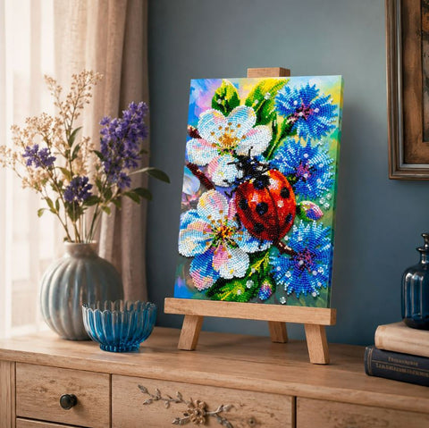 Bead Embroidery Kit with Printed Canvas, Among Cornflowers, Abris Art, 16×24 cm, 28 Colors, 6459 Beads